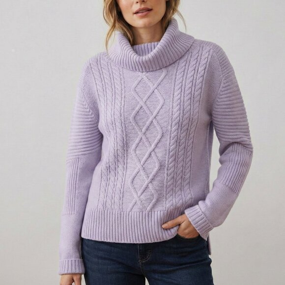 Kit and Ace Merino Cableknit Turtleneck Sweater Liliac Purple - Picture 1 of 13